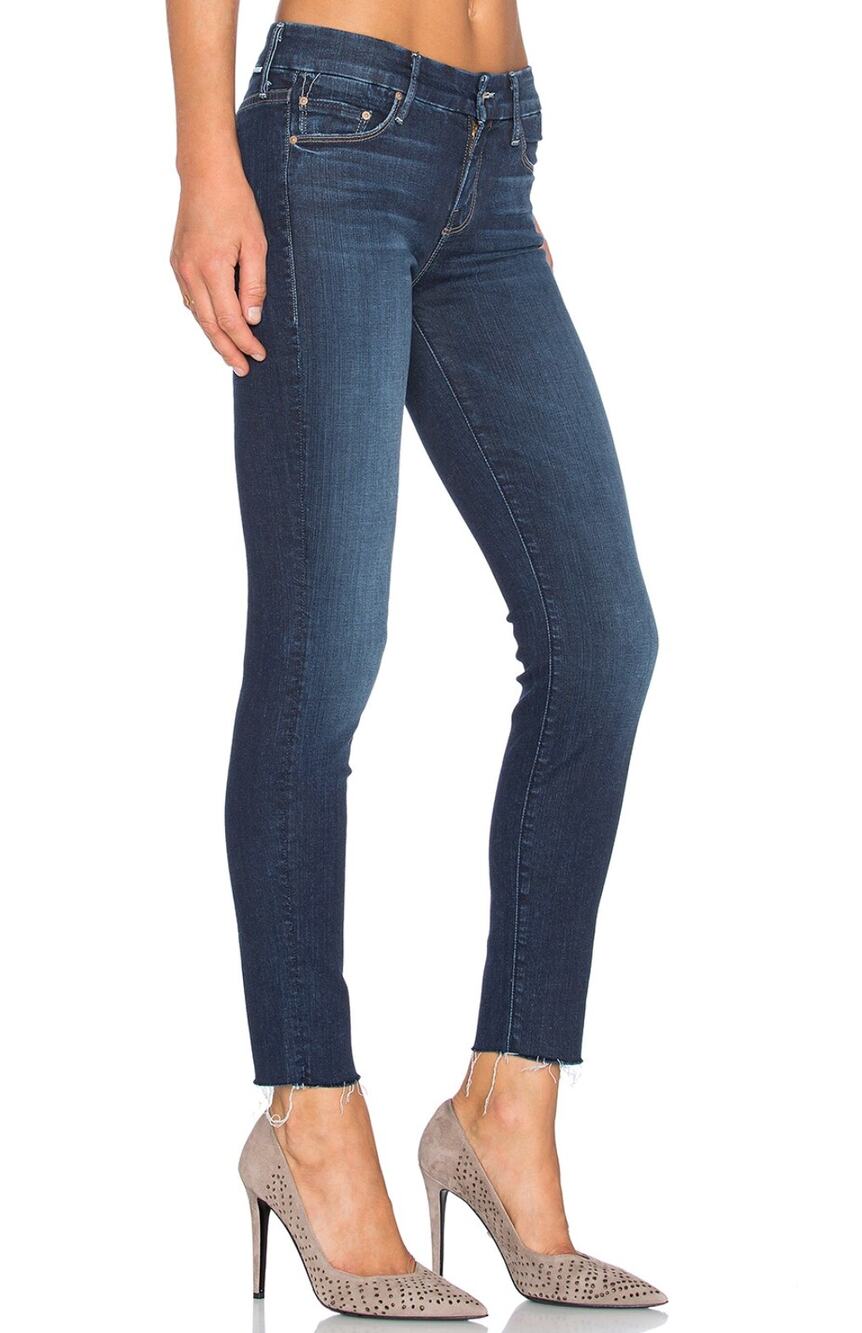 Mother Looker Ankle Fray Jeans Womens 26 Blue No Play Dark Wash Raw Hem Denim